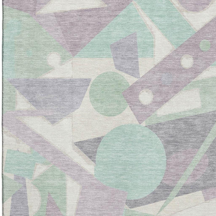 10' X 14' Geometric Washable Area Rug With UV Protection (697386) - Lilac / Mint Green / Ivory