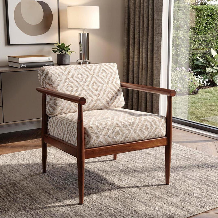 Fabric Geometric Arm Chair - Beige And Brown
