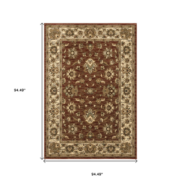 8' Floral Square Rug - Red And Ivory