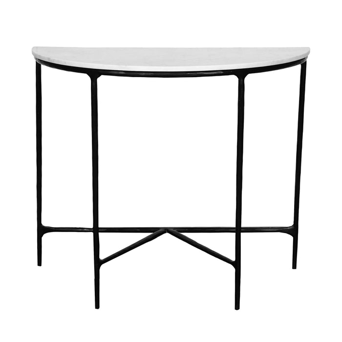 36" Genuine Marble And Iron Half Moon Console Table - White And Black
