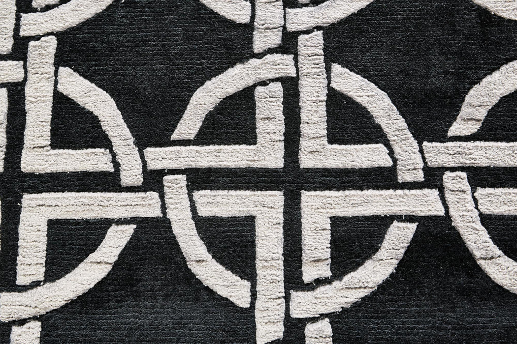 9' X 12' Wool Abstract Hand Knotted Area Rug (744344) - Black / Silver