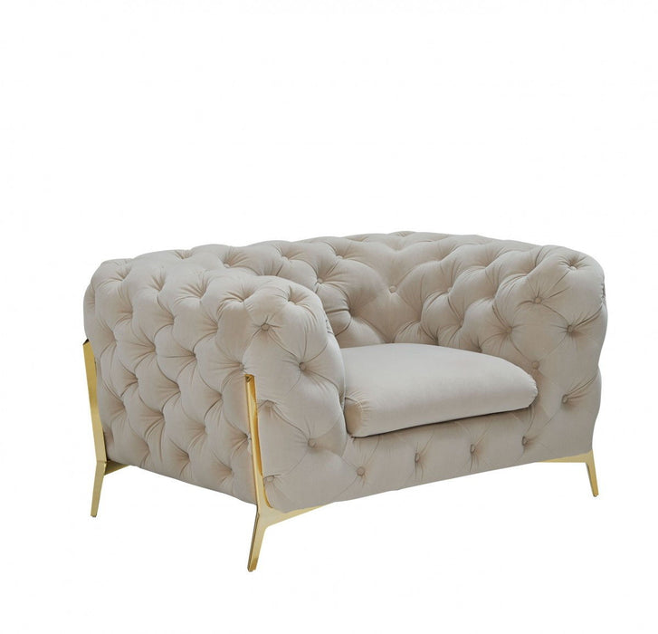 Tufted Velvet Solid Color Lounge Chair - Beige And Gold