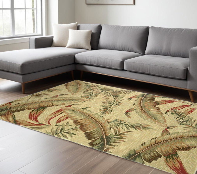 8' x 10' Hand Tufted Tropical Leaves Indoor Area Rug - Ivory