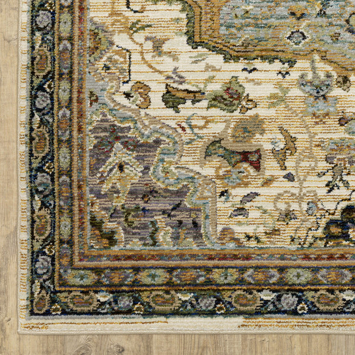 9' X 12' Oriental Area Rug - Ivory And Blue
