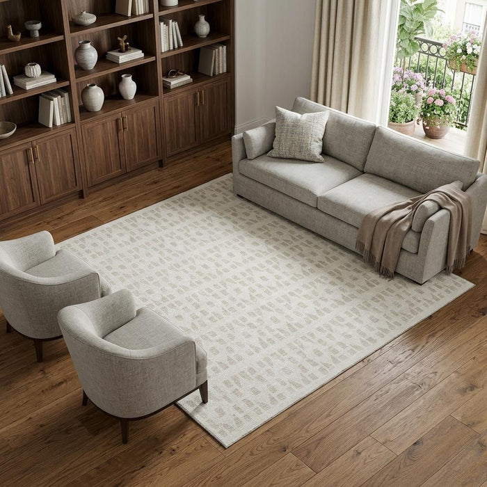 10' X 14' Geometric Washable Area Rug With UV Protection (676272) - Ivory / Beige