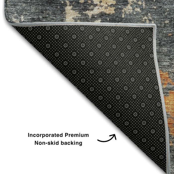 10' X 14' Abstract Washable Area Rug With UV Protection (688401) - Khaki / Beige / Blue