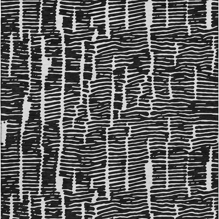 10' X 14' Vermicular Washable Area Rug With UV Protection - Black And Ivory