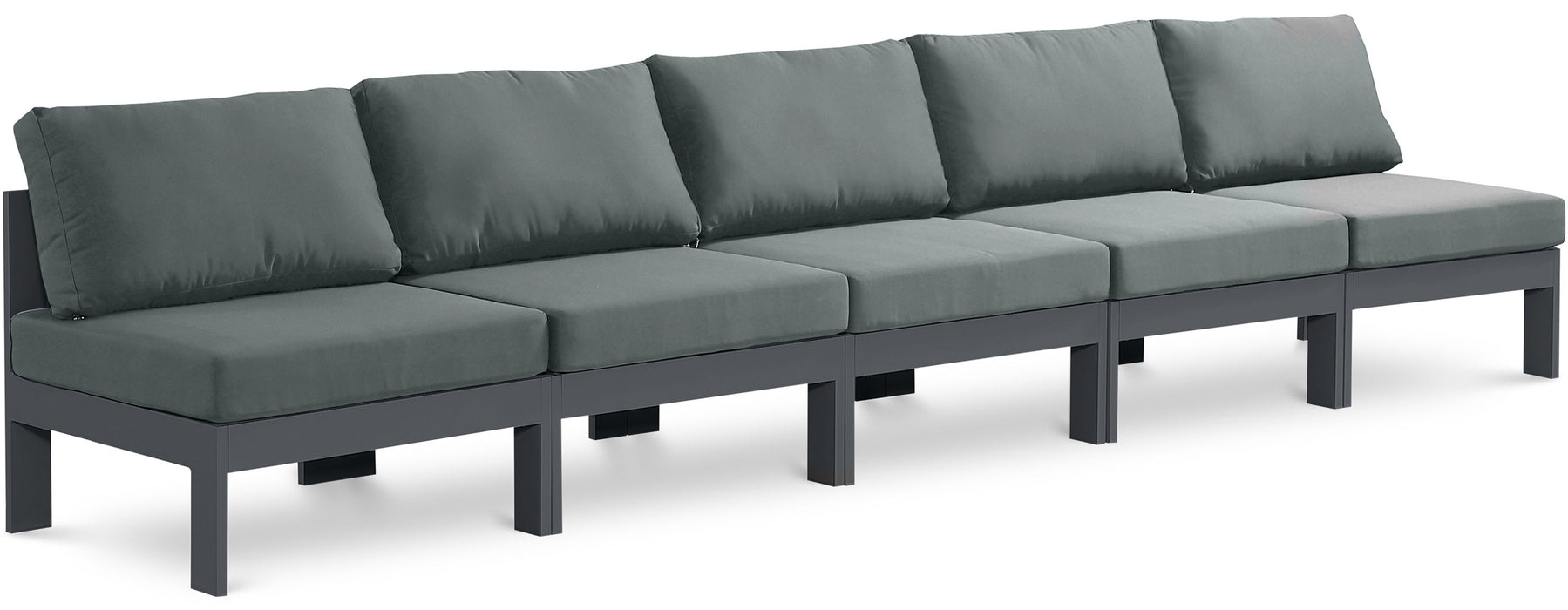 Nizuc - Outdoor Patio 5 Seat Modular Armless Sofa With Gray Frame