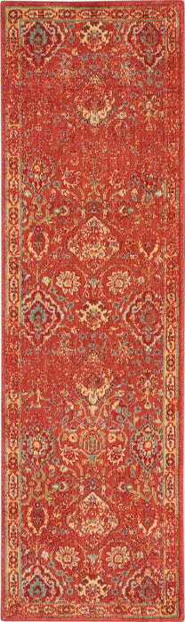 6' Floral Distressed Non Skid Runner Rug (552932) - Brick Red / Tan