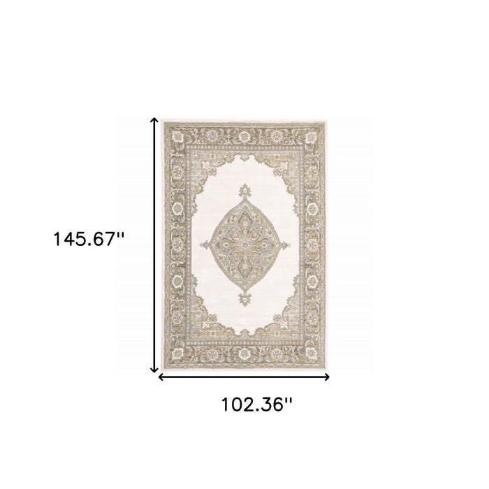 9' x 12' Oriental Power Loom Area Rug - Beige And Ivory