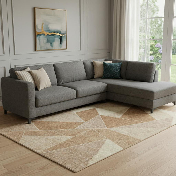 10' X 14' Geometric Washable Area Rug With UV Protection (653326) - Chili Red / Beige
