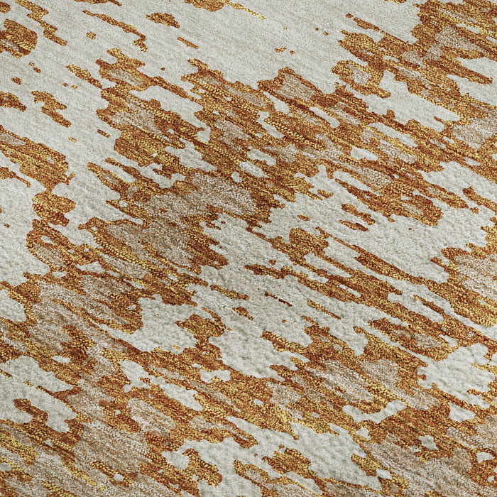 10' X 14' Abstract Washable Area Rug With UV Protection (675234) - Copper / Ivory