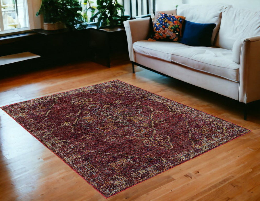 5' x 7' Oriental Power Loom Area Rug - Gold And Red