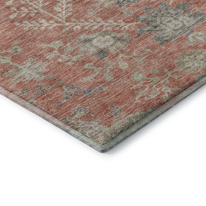 10' X 14' Floral Washable Area Rug With UV Protection (687053) - Coral / Beige / Taupe