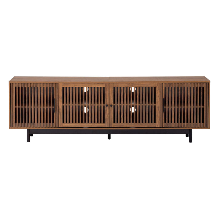 Giga walnut TV stand with closed storage, cable management, and soft closing hinges for modern entertainment setups.