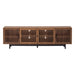 Giga walnut TV stand with closed storage, cable management, and soft closing hinges for modern entertainment setups.