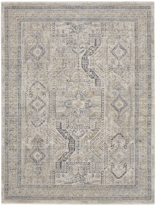 10' X 14' Medallion Distressed Area Rug With Fringe (546450) - Ivory / Gray