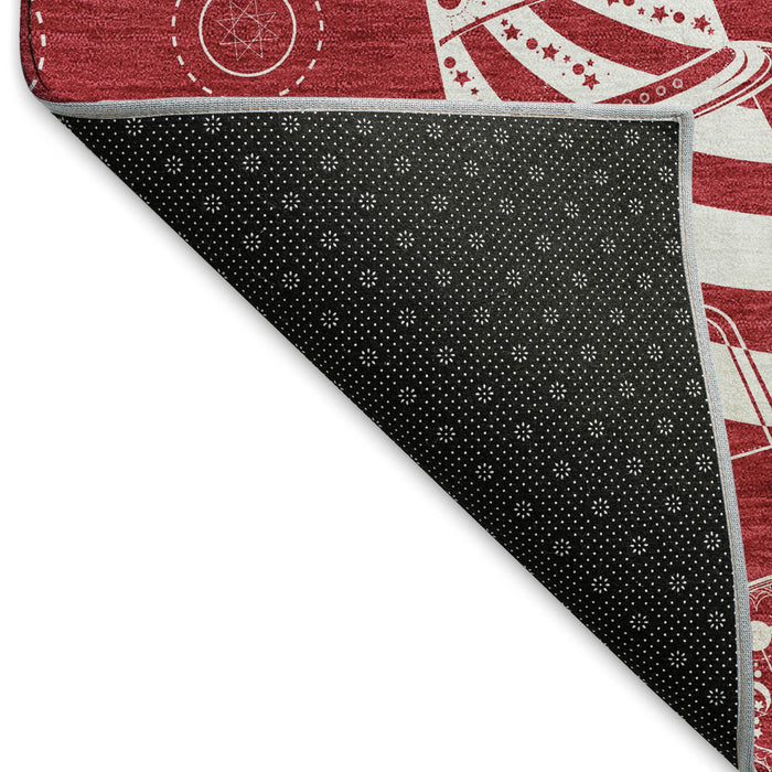 8' Nautical Washable Round Rug With UV Protection - Red And Ivory