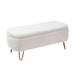 Giga storage ottoman bench with modern camel faux fur upholstery, padded seating, and built-in storage for bedroom or living room.