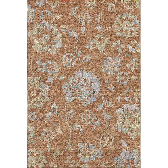 9' X 12' Floral Washable Area Rug With UV Protection (667932) - Rust / Gray