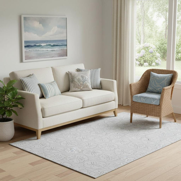 5' X 8' Geometric Washable Area Rug With UV Protection (646087) - Gray / Ivory