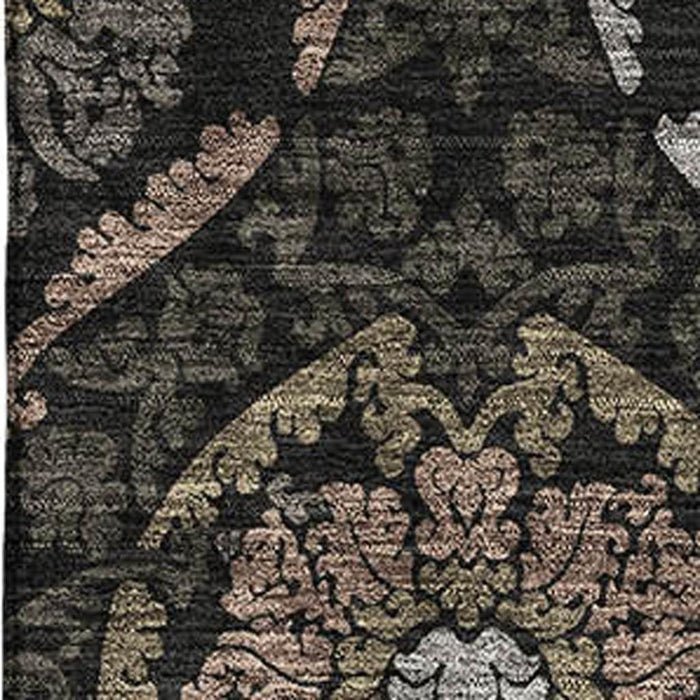 9' X 12' Medallion Washable Area Rug With UV Protection - Black / Gray