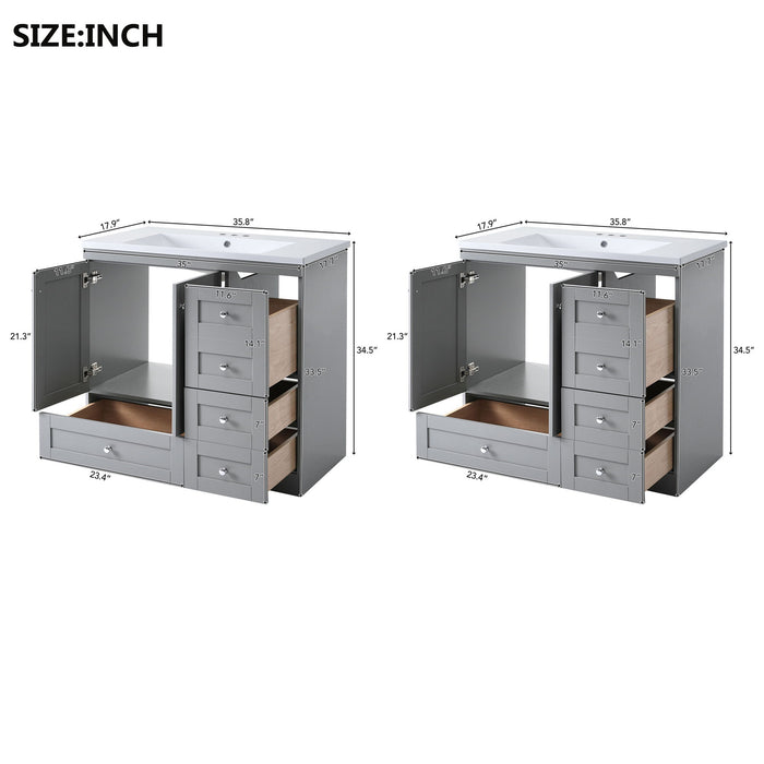 Giga shaker bathroom vanity cabinet with sink, soft-close drawers and doors, free-standing design in modern style
