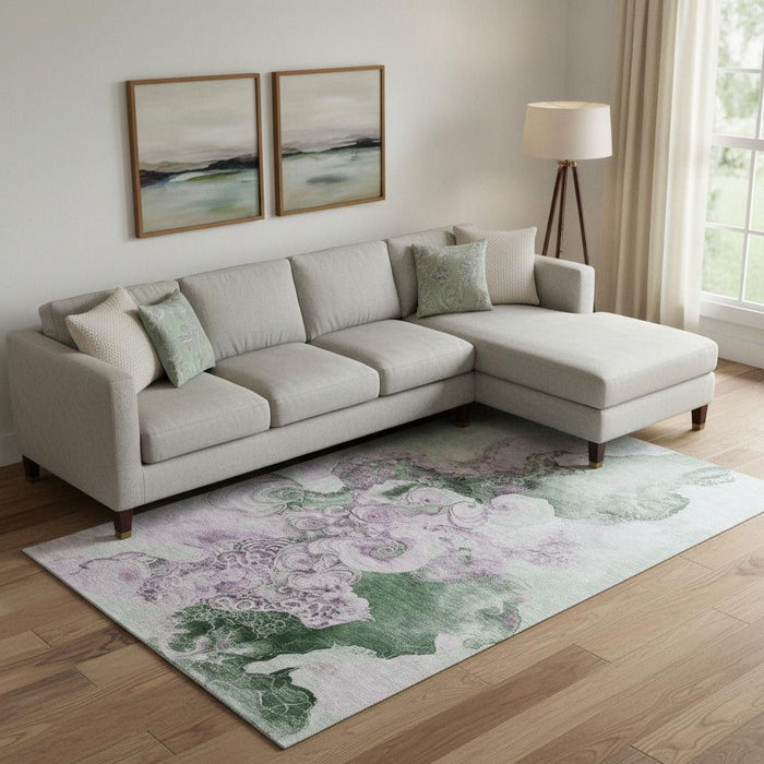10' X 14' Abstract Washable Area Rug With UV Protection (706115) - Sage / Lavender