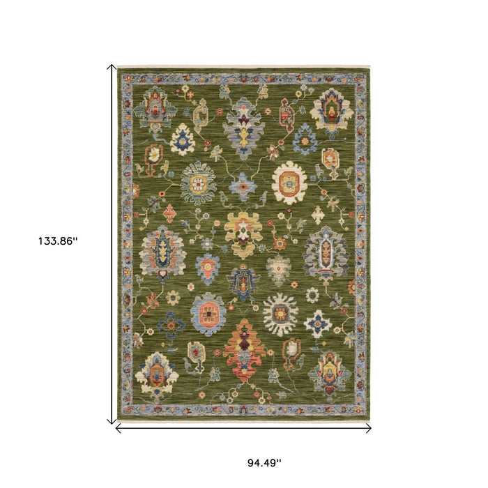 8' X 11' Oriental Area Rug With Fringe - Green