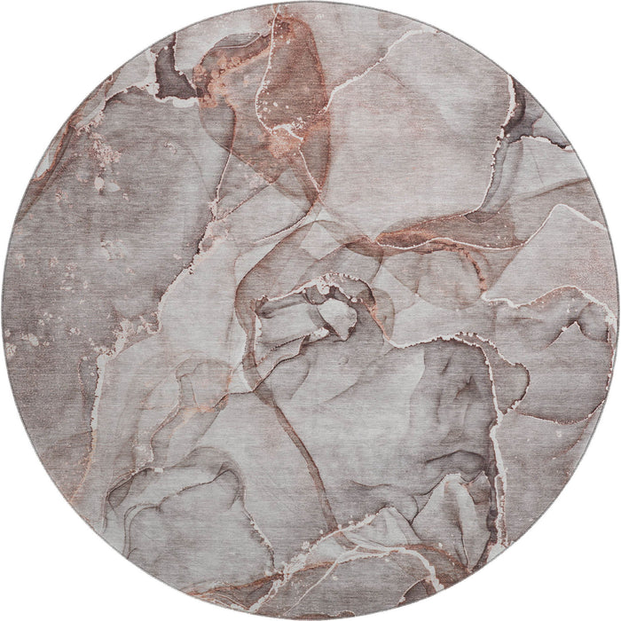 8' Abstract Washable Round Rug With UV Protection (647263) - Gray / Ivory