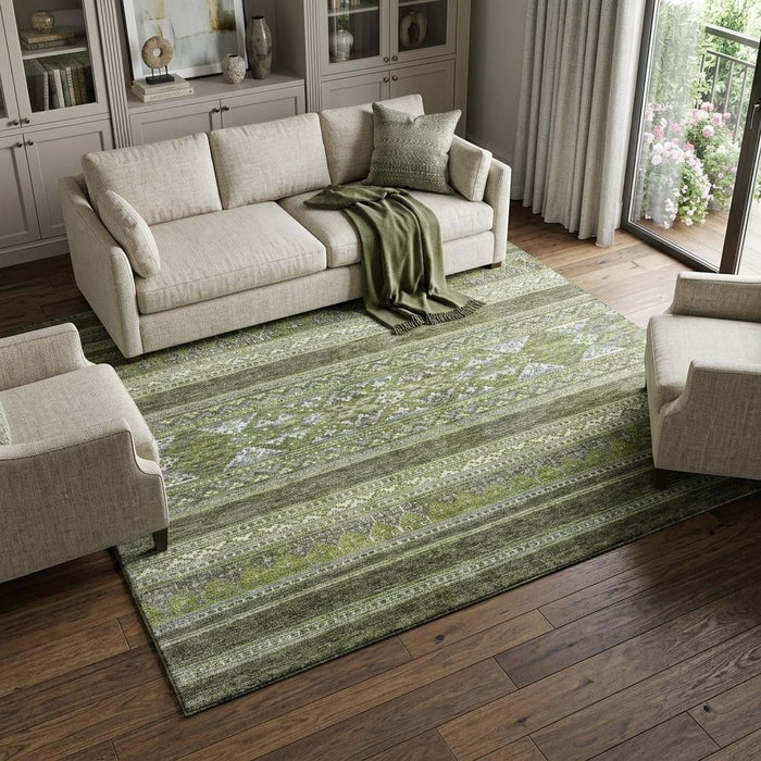 10' X 14' Southwestern Washable Area Rug With UV Protection (657437) - Olive Green / Gray / Ivory