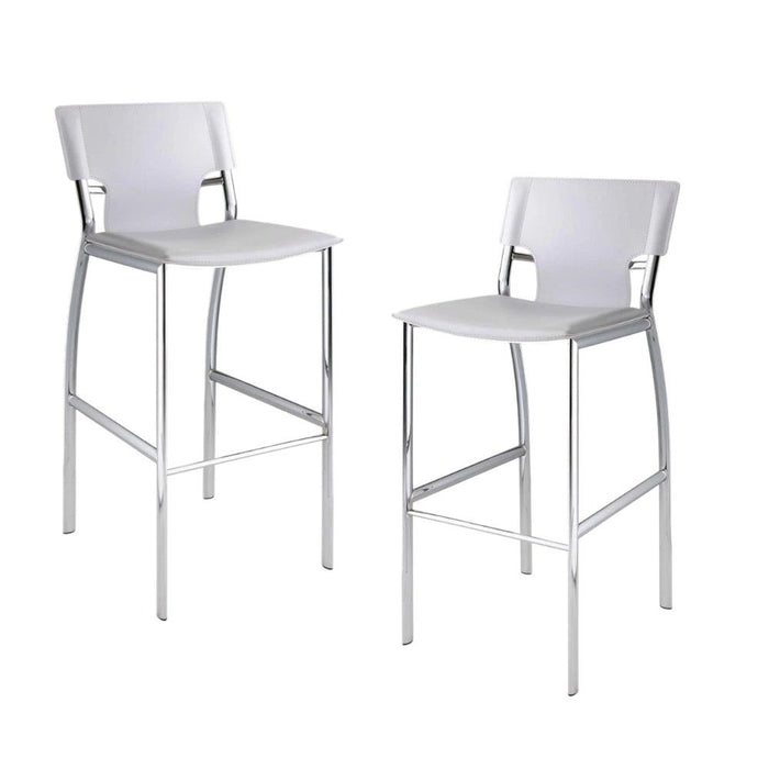 Faux Leather Metal Low Back Counter Height Bar Chairs (Set of 2) - White / Silver