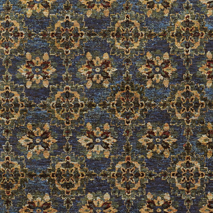7' x 10' Oriental Power Loom Area Rug - Blue And Gold