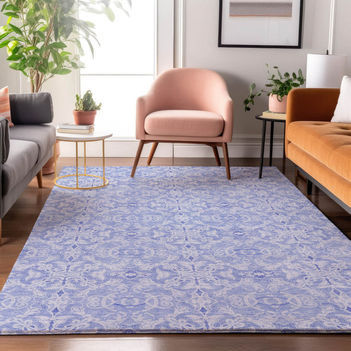 9' X 12' Medallion Washable Area Rug Polyester With UV Protection - Sky Blue And Ivory