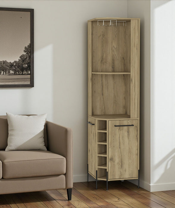 71" Wood Corner Bar Cabinet With Two Doors - Brown