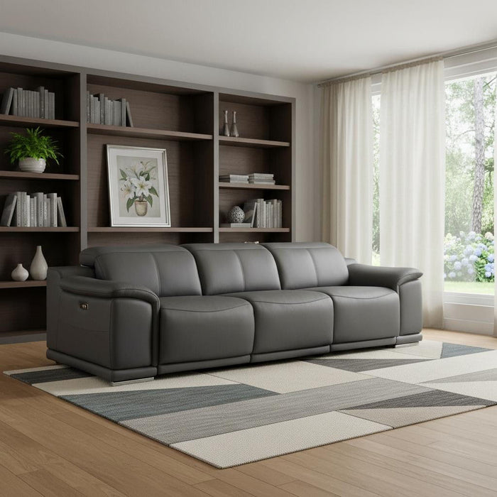 Leather Reclining USB Sofa - Battleship Gray