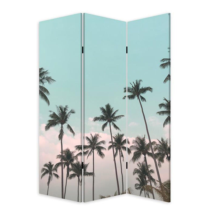 Tropical Palm Trees Room Three Panel Divider Screen - Light Blue