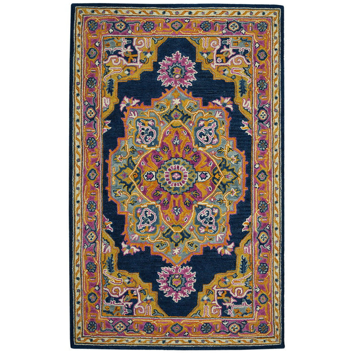 8' X 10' Wool Medallion Hand Tufted Area Rug - Blue And Brown