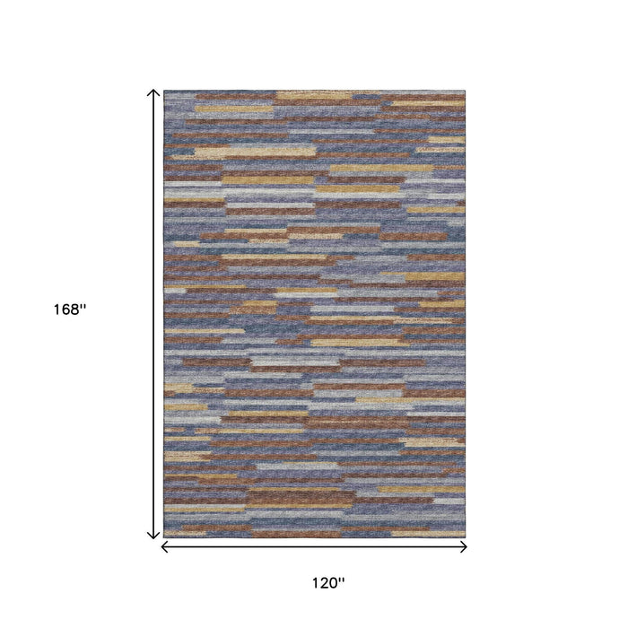 10' X 14' Abstract Washable Area Rug With UV Protection (644928) - Blue / Gold / Brown