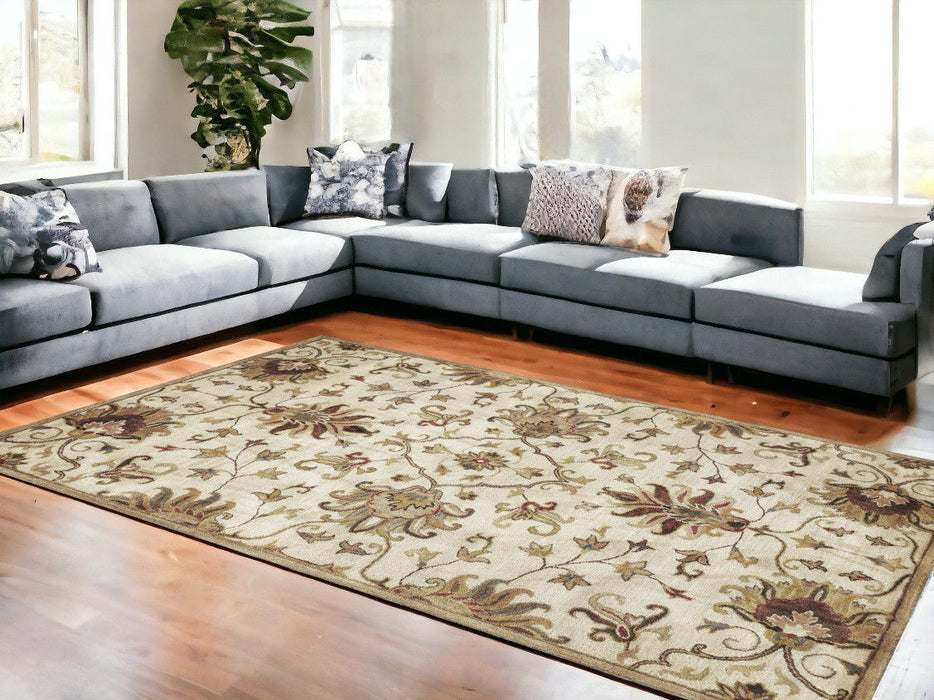 9' x 13' Wool Floral Vines Hand Tufted Area Rug - Beige Blue And Ivory
