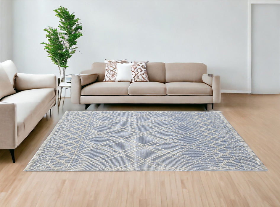 9' x 13' Tribal Geometric Pattern Area Rug - Blue Ivory