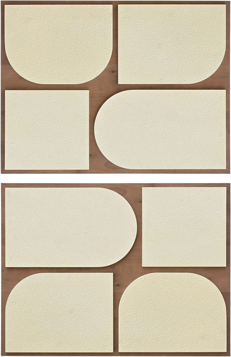 Mango wood wall decor by Meridian Furniture featuring two-piece wall art with natural, textured geometric design.