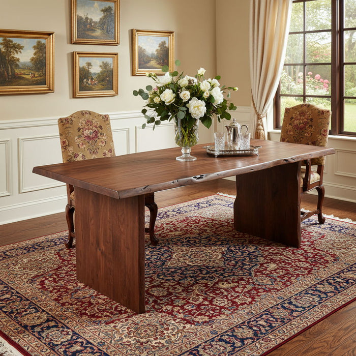 Live Edge Sled Base Wood Dining Table - Brown