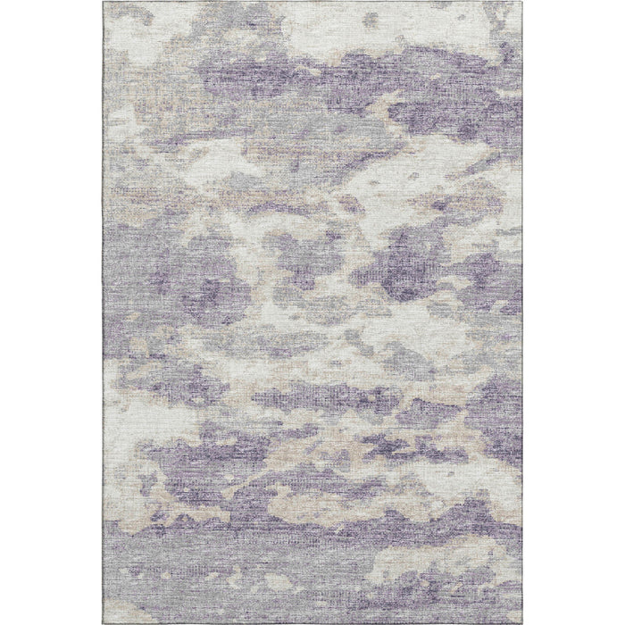 10' X 14' Abstract Washable Area Rug With UV Protection - Purple / Ivory