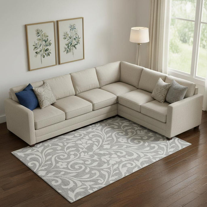 10' X 14' Floral Washable Area Rug With UV Protection (669612) - Gray / Ivory