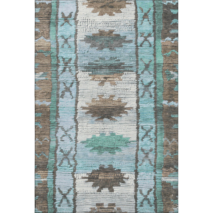 10' X 14' Tribal Washable Area Rug With UV Protection (709024) - Brown / Teal / Ivory
