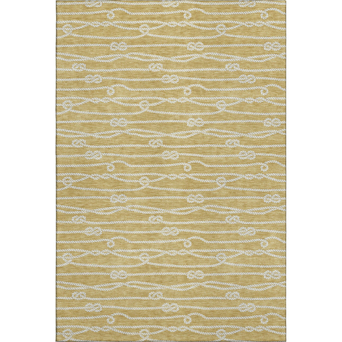10' X 14' Nautical Washable Area Rug With UV Protection - Gold And Ivory