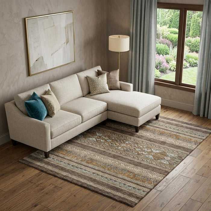 10' X 14' Southwestern Washable Area Rug With UV Protection (657413) - Chocolate / Copper / Ivory