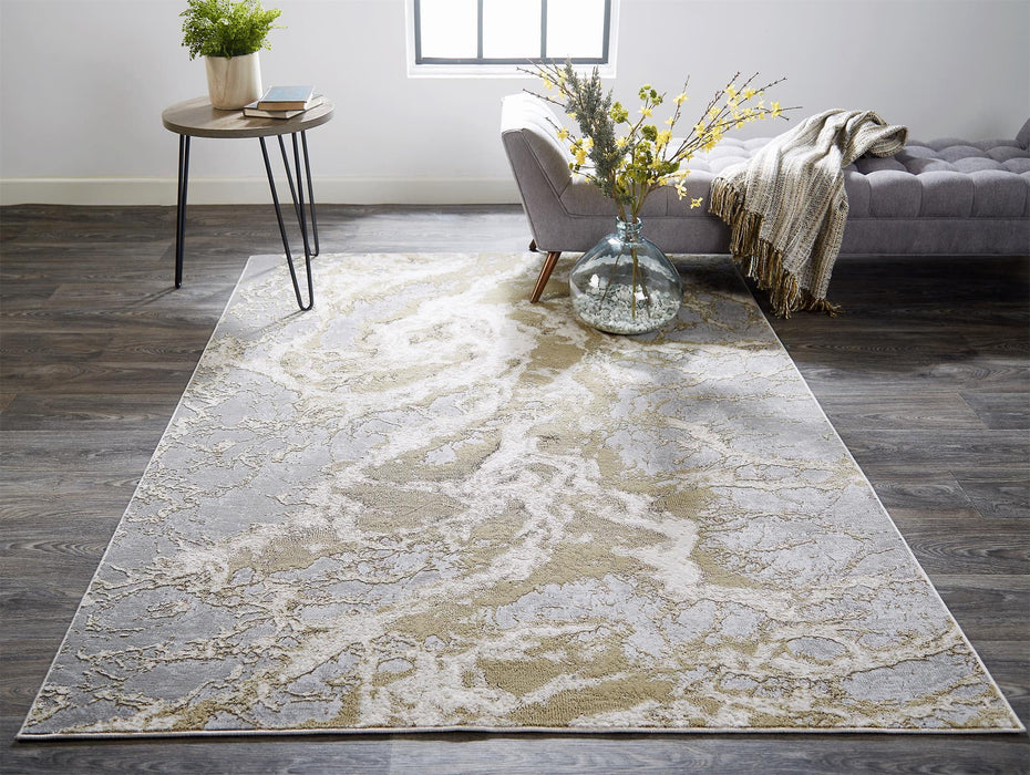 9' x 12' Abstract Area Rug - Ivory Silver And Gold