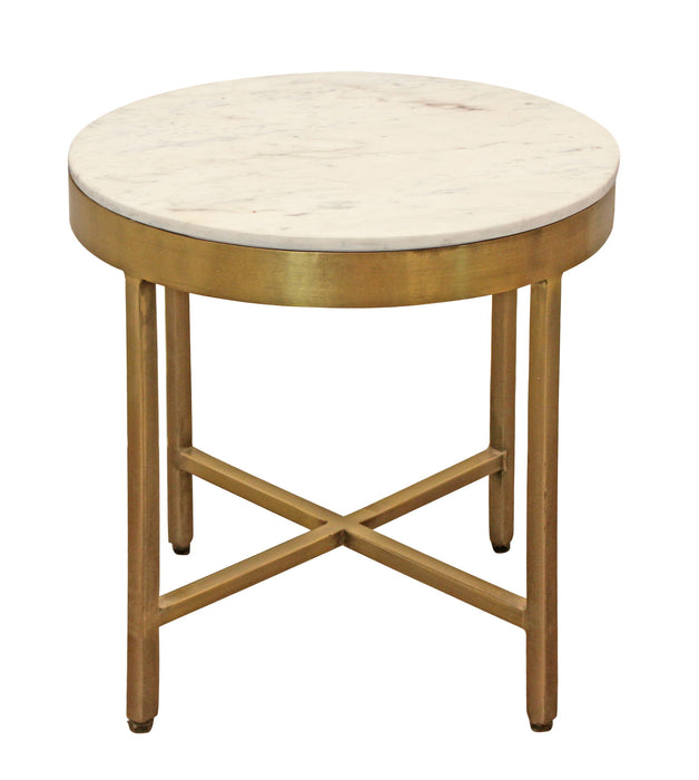 20" Marble And Iron Round Cross Legs End Table - Brass